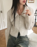 Ar Big Collar Fur Angora Two-Way Knit Zip-up