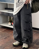 [unisex] Elisha Crack Washing Slit Wide Denim Pants