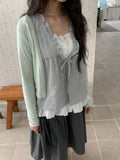 Hakeel Check Shirring Lace Layered Blouse