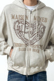 DOODLE HEART WAFFLE ZIP UP HOODIE