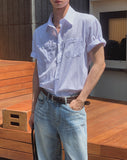 Minimal One-Pocket Roll-Up Short-Sleeve Shirt