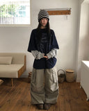 [Fake Layered] Dorin Overfit Layered Lettering Color Matching Long Sleeve T-Shirt