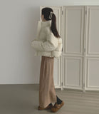 Banding Suede H-line Back Slit Long Skirt