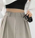 Two Pin Tuck Belt Set Wide Slacks Pants