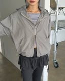 Ponel Grid Check Windbreaker Nylon Two-Way Hood Zip-Up