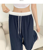 Summer rustling color matching detail wide banding pants