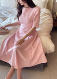 Tian Boat Neck Puff Flare Long One Piece