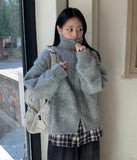 Jingb High Neck Wool Knit Zip-Up Cardigan