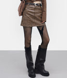 Tainna Crack Leather Skirt (Belt Set)