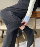 Divet Two Pin Tuck Brushed Span Wide Slacks