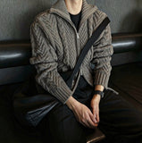 Rope high neck cable zip-up knit