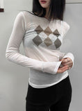 Argyle See-Through Long Sleeve T-Shirt