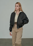 Overfit Washed Crop Leather Bomber Jumper