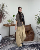 Tie pin tuck cotton balloon pants