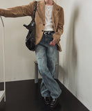 Scale panel wide denim pants