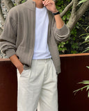 High neck knit zip-up cardigan