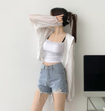 Summer Cutting Side Slit Ripped Denim Shorts