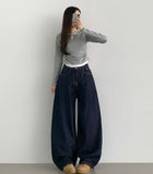Raw Balloon Fit Volume Long Wide Denim Pants
