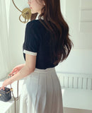 Rael Cable Color Matching Open Collar Knit
