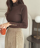 Reducey Button Ribbed Turtleneck Knit