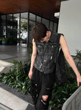 Black Denim Damage+ Sleeveless Denim Jacket
