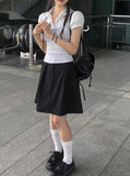 Mindum Fake Layered Shirring Bustier Puff Shirt