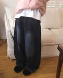 Asean side pintuck snap wide denim pants