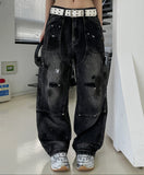 Bone Dirty Paint Damage Carpenter Denim Pants
