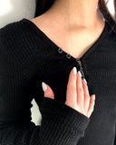 Legend Unbalanced Button V Ribbed Knit