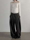 Ribbed Color Matching Layered Pintuck Boat Neck Tee