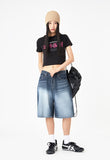 Grayish blue washed denim half pants
