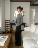 Steep Unbalanced Button Collar Ribbed Knit