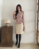 Sophian Wool Peplum Pintuck Jacket Blouse