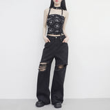 Robe wide damaged denim pants