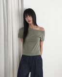 Sasha Stud Rivet Unbalanced Off-Shoulder Short Sleeve T-Shirt