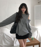 Mayo diagonal button wool round knit