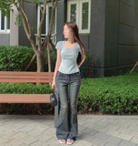 Cooling Hip Padded Low-Rise Stretch Summer Bootcut Denim Pants