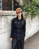 Ushi Line Pocket Denim Washed Long Sleeve Jacket