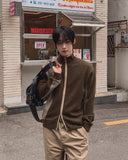 Tugen Suede Color Matching Stand Neck Zip-up