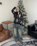 Ruel Argyle Mohair Knit Zip-Up