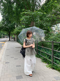 Hustle check ribbon short sleeve blouse