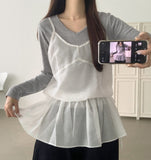 Layered Frill See-through Ribbon A-line Strap Sleeveless