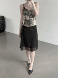 Sheer Chiffon Layered Midi Skirt