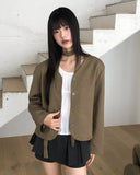 Gumi Striped Button Round Neck Blouse