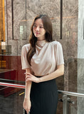 Azrin Half-Neck Drape Short Sleeve T-blouse