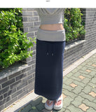 Color Matching Fold Low-Rise Banding Long Skirt