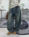 Rough Curved Washed Denim Pants