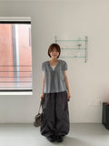 Temuk Check Frill Short Sleeve Blouse