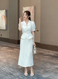 Riven Collar Puff Blouse Jacket (Belt Set)