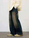 Yellow Washing Double Knee Denim Pants